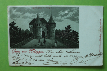 Ansichtskarte Mondschein Litho AK Gruß aus Nideggen 1900 Dürener Tor Architektur Ortsansicht NRW
